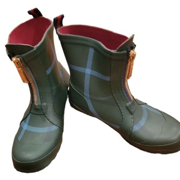 Vintage TOMMY HILFIGER Hunter Green Plaid Rain Boot Size 7 - Picture 1 of 1